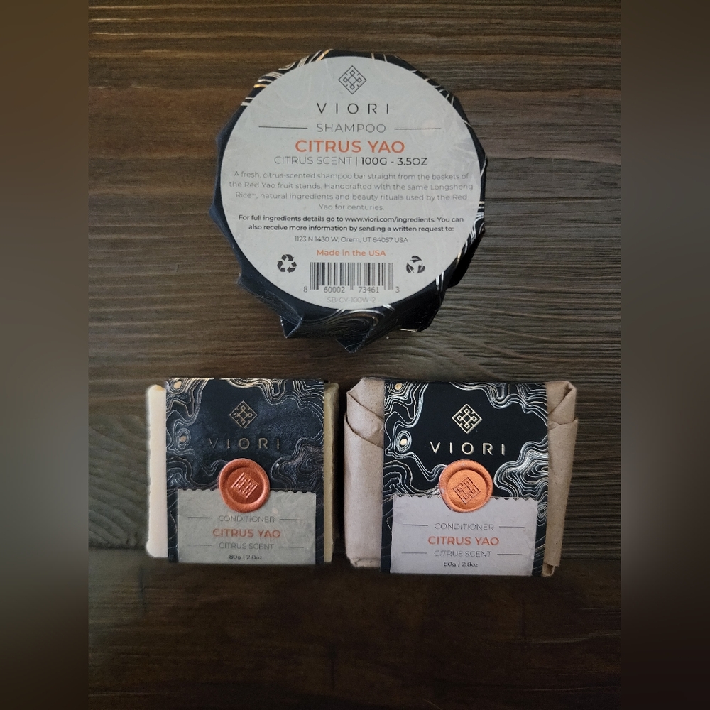 Viori Citrus Yao Shampoo Bar(1) and Conditioner Bar(2)